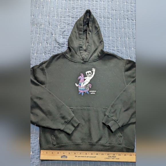 MARSHMELLO FORTNITE Black hoodie loot llama boys sz 10-12 - Picture 1 of 3